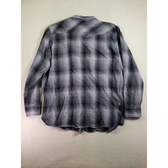 Roebuck Shirt Mens XL Cowboy Western Plaid Point‎ Pocket Button Gray Pearl Snap - Picture 9 of 12